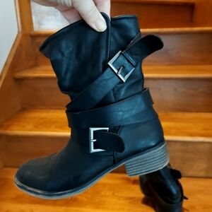 Black Buckle Strap Ankle Boots